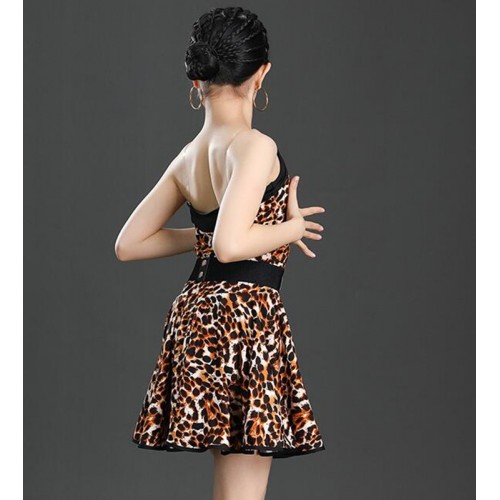 Girls leopard Latin dance dresses for kids children latin dance skirt competition professional examination costumes 